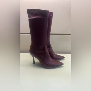Agl MADE IN ITALY LEATHER Burgundy Heeled Boots with Stiletto Heel